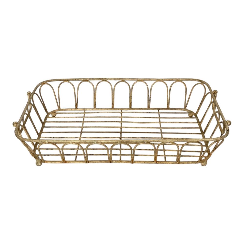 Vintage Painted Heavy Wrought Iron Basket 16"x10 1/4"x 3 1/2"